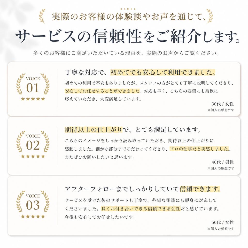 4. お客様の声：当社での実績と信頼